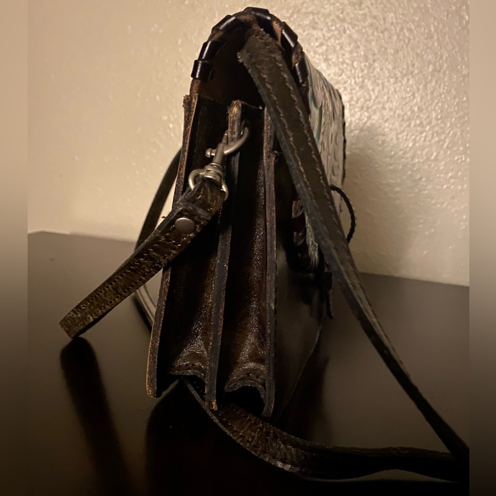 Patricia Nash Lanza Hand Tooled Leather Crossbody Shoulder Bag Brown Turquoise - Picture 3 of 6